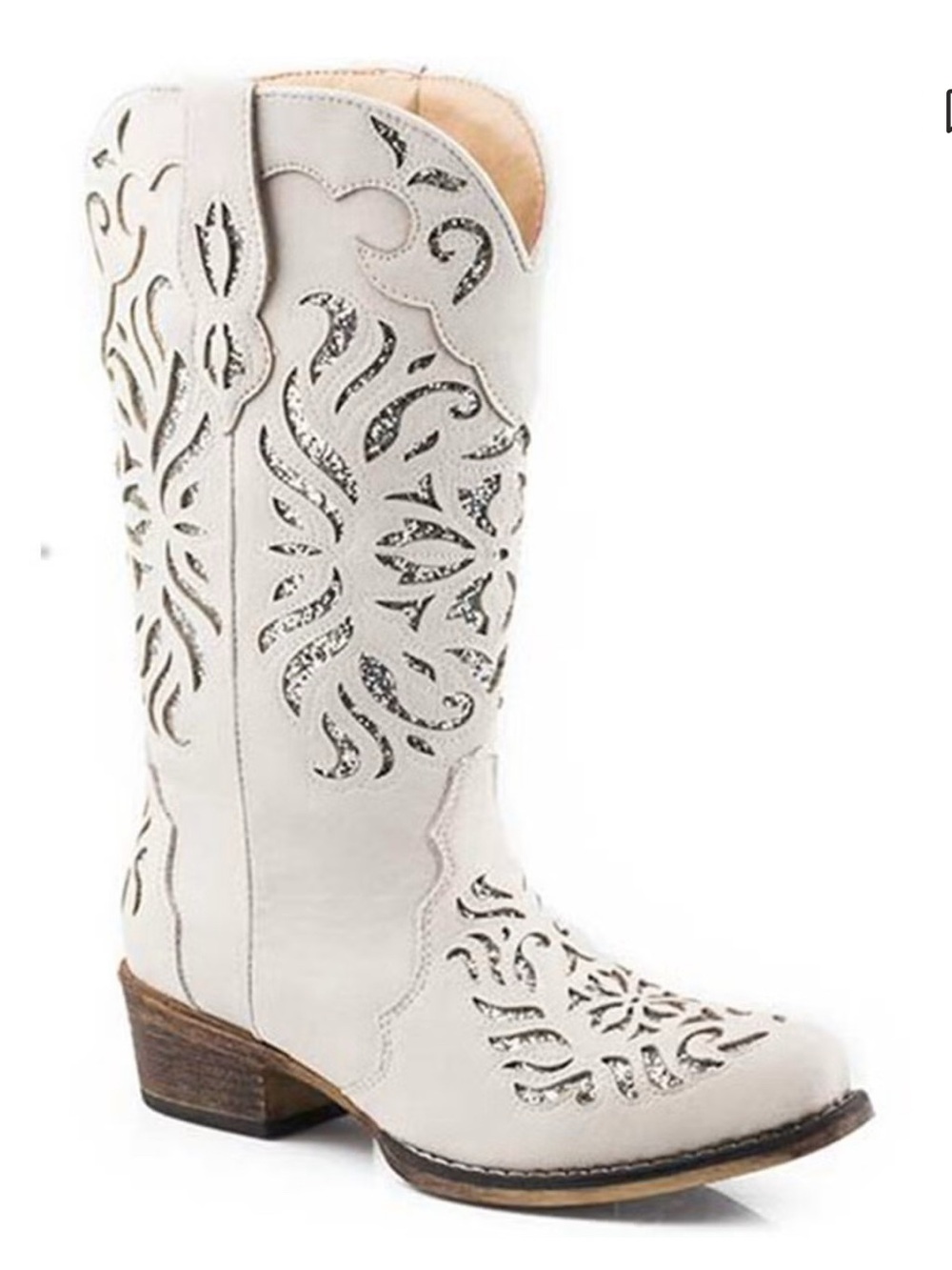 Roper NWT Riley Glitz Womens Size 9B Off White Western Glitter Inlay Boots